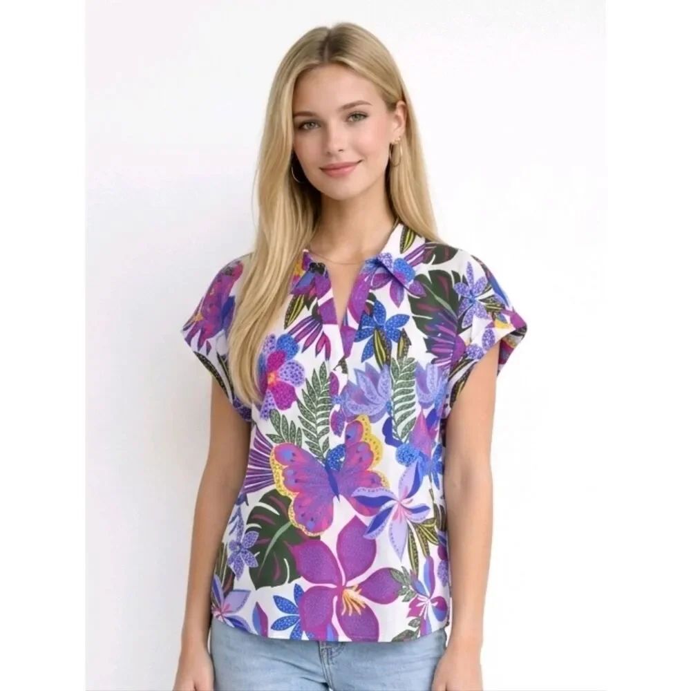 Sugarlips Evren Tropics Cory Collared Button Up Top Size L